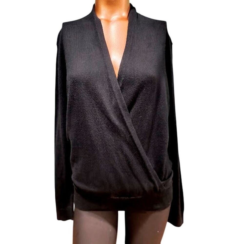 J. Jill Black Wrap‎ Front Long Sleeve Sweater, Black, Sz S, NWT